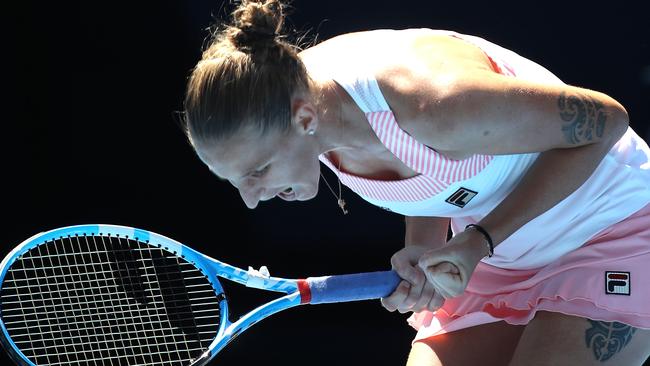 Pliskova celebrates her big win over the superstar. Picture: Getty Images