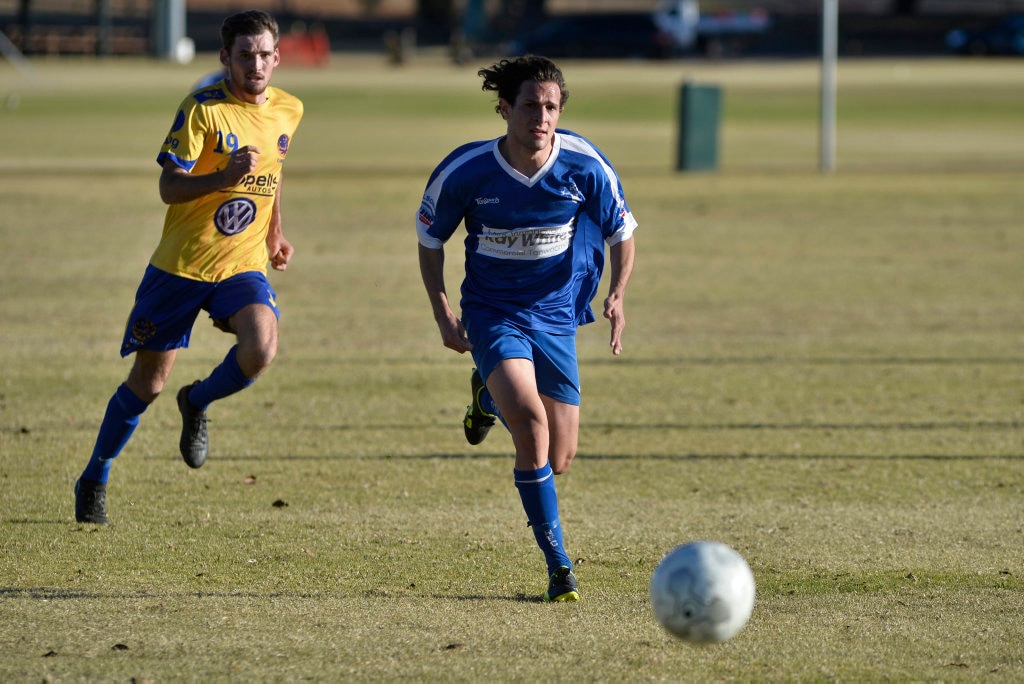 Braiden Hinch of Rockville against USQ FC in Toowoomba Football League Premier Men round 14 at Captain Cook Reserve Des McGovern oval, Sunday, June 24, 2018. Picture: Kevin Farmer