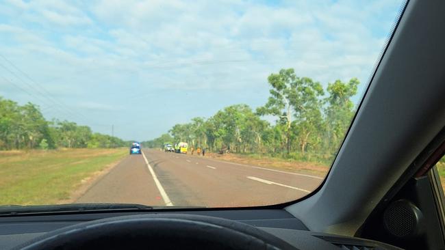 Around 7:50am, NT police received reports of a single vehicle crash approximately 5km outbound from Stuart Hwy on Jenkins Road. Picture: Andy Peach