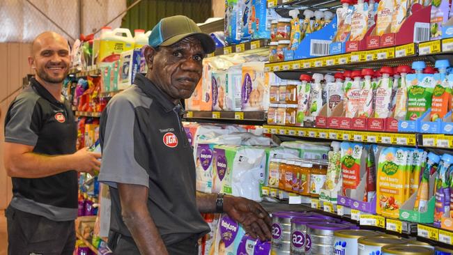 IGA Tennant Creek staff members Senad Begic and Dominic Anderson have helped keep groceries in supply after the fire. Picture: Supplied