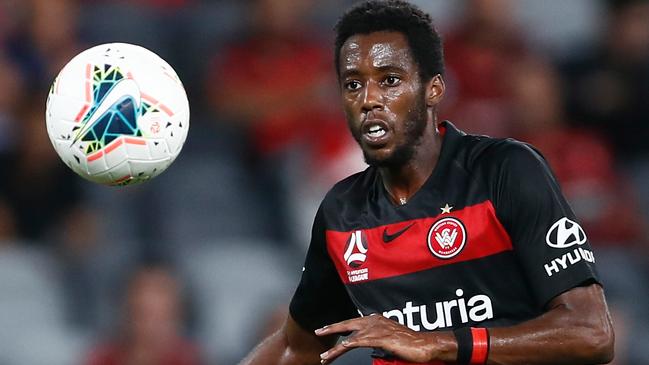 Bruce Kamau of the Wanderers controls the ball during the Round 20 A-League match between the Western Sydney Wanderers and the Adelaide United at Bankwest Stadium in Sydney, Friday, February 21, 2019. (AAP Image/Brendon Thorne) NO ARCHIVING, EDITORIAL USE ONLY