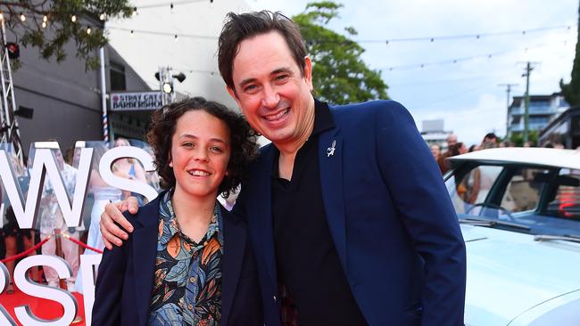 Actor Felix Cameron and author Trent Dalton at the global premiere of Boy Swallows Universe in Brisbane. Picture: Getty Images