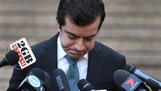 Senator Sam Dastyari failed to answer crucial questions at a press conference held on Tuesday where he apologised for taking payments from outside organisations. Picture: AFP.