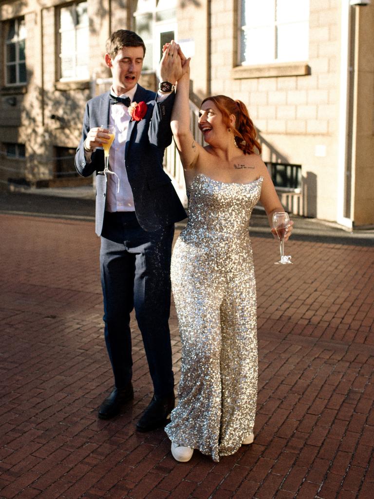 The pair partied the night away in their custom outfits. Picture: Love Fool Photography