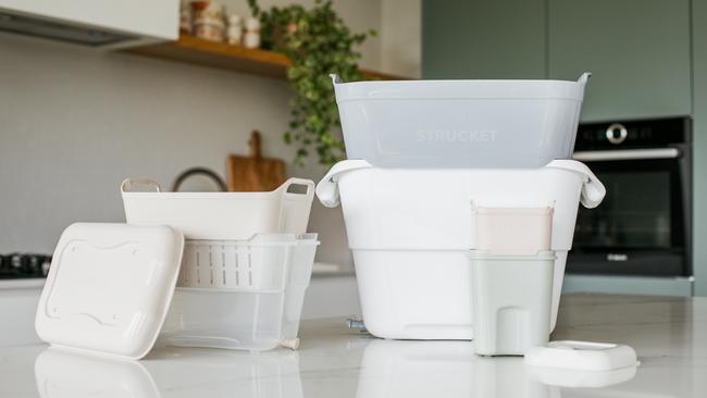 The Strucket comes in three different sizes, 1.5L, 4L and 19L, and has hundreds of uses, from doing laundry to washing fruit and vegetables. Picture: Supplied