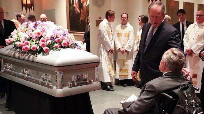 George Bush Jr. and Sr at the funeral of the late Barbara Bush. Picture: Twitter