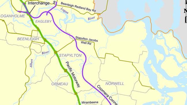 Coomera connector alignment map and aerial map supplied by Queensland Main Roads Picture Queensland Government