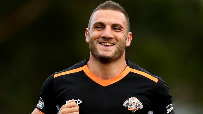 Robbie Farah all smiles during the Wests Tigers first pre season training session in Leichhardt .Picture Gregg Porteous