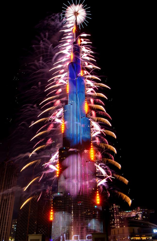 Fireworks on the Burj Khalifah tower in Dubai. Picture: AFP