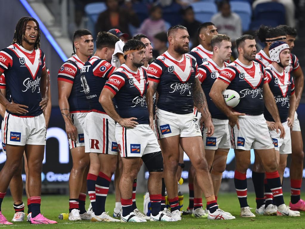 James Tedesco and the Roosters look on. Picture: NRL Photos