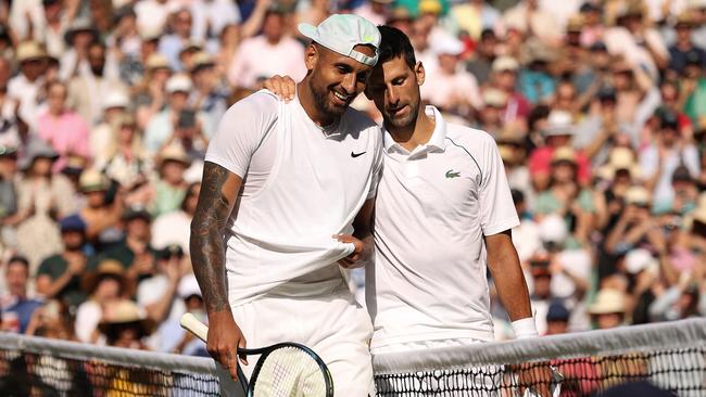 Nick Kyrgios and Novak Djokovic will face off at Rod Laver Arena on Friday night. Picture: Ryan Pierse/Getty Images