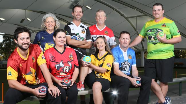 Marquee bowlers from the eight SA Super League franchises prepare for the inaugural competition at Salisbury Bowling Club. Picture: AAP/Emma Brasier