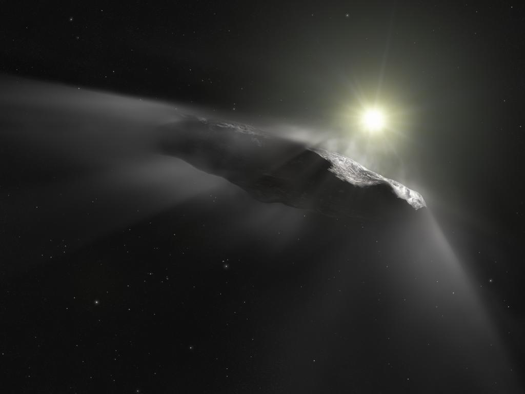 A handout image of an artist's impression released by the European Space Agency on June 27, 2018 shows  of the first interstellar object discovered in the Solar System, Oumuamua. - A scientific paper led by two researchers at Harvard University made a splash this week by claiming that a cigar-shaped rock zooming through our solar system may have been sent by aliens. The researchers noted in pre-print of the article that it was an "exotic scenario," but that "Oumuamua may be a fully operational probe sent intentionally to Earth vicinity by an alien civilization." (Photo by M. KORNMESSER / ESA/Hubble / AFP) / RESTRICTED TO EDITORIAL USE - MANDATORY CREDIT "AFP PHOTO / ESA / Hubble / NASA / ESO / M. Kornmesser" - NO MARKETING NO ADVERTISING CAMPAIGNS - DISTRIBUTED AS A SERVICE TO CLIENTS