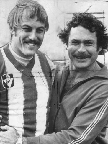 Ron Barassi poses with Malcolm Blight circa 1976.