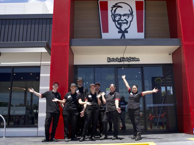 Staff outside the new KFC in Bowen on their first day of trading.