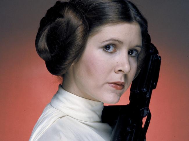 Hollywood actress Carrie Fisher in scene from film Star Wars.