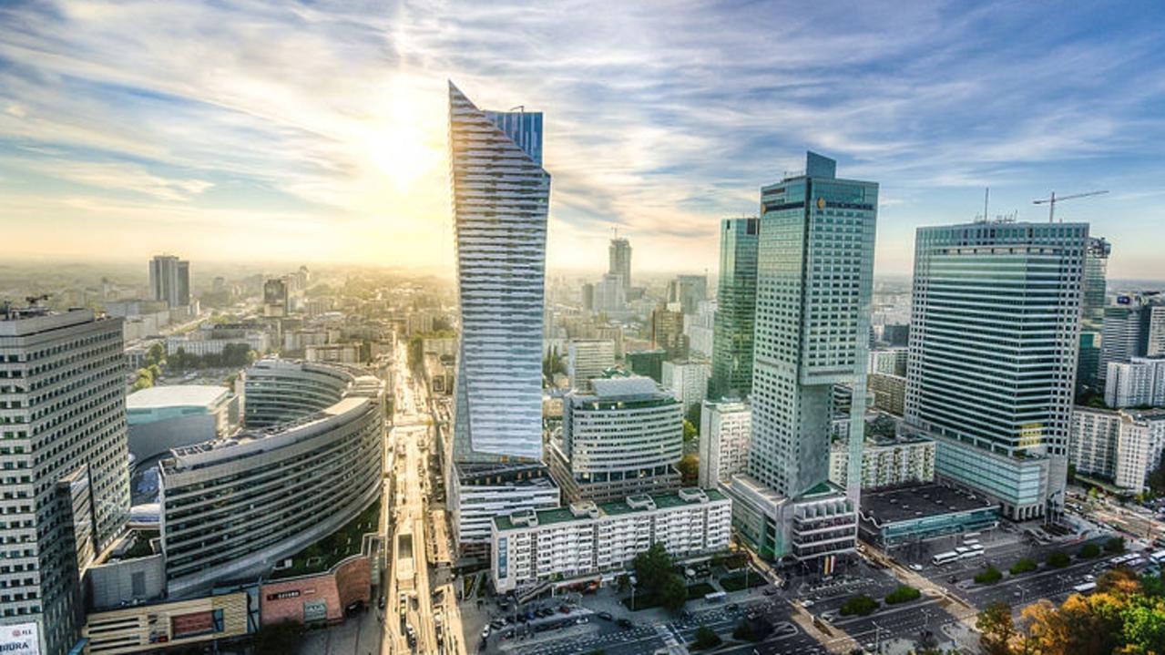 Warsaw’s gleaming skyline. The country benefits massively from EU funds pouring in.Picture: Peter Heeling; Skitterphoto / Wikimedia Commons.