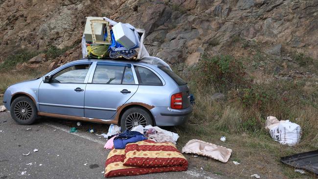 An car abandoned by fleeing Armenians in Nagorno-Karabakh. Picture: AFP