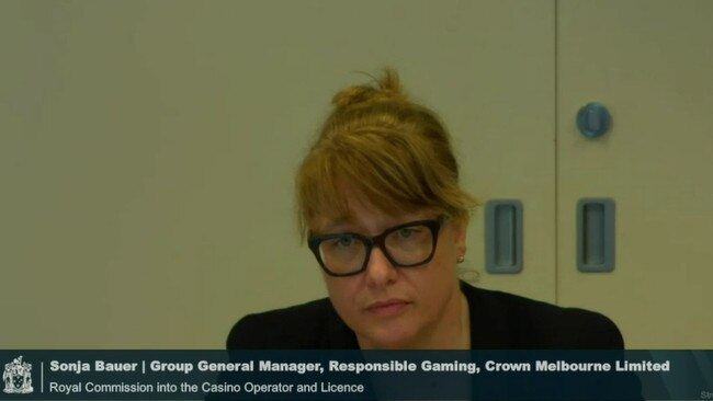 Crown general manager of responsible gaming Sonja Bauer appearing at Victoria’s royal commission via video link.