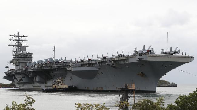 The USS Ronald Reagan arrives in Brisbane. Pic Peter Wallis