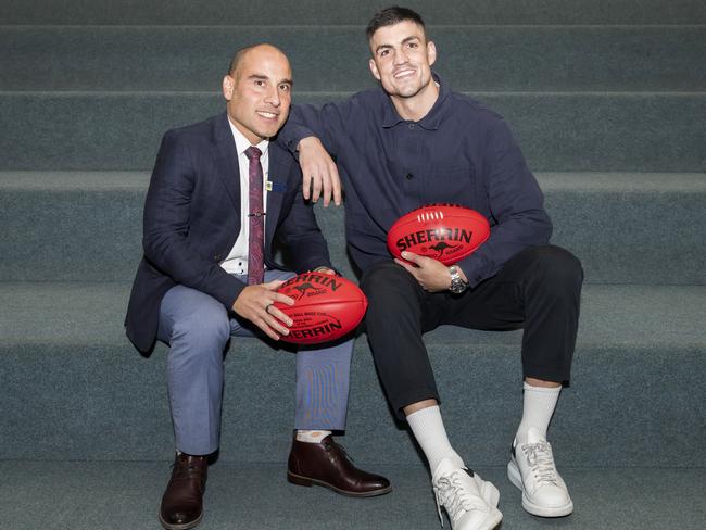 De La Salle teacher Rob Bonnici with former student and current Collingwood AFL player Brayden Maynard.