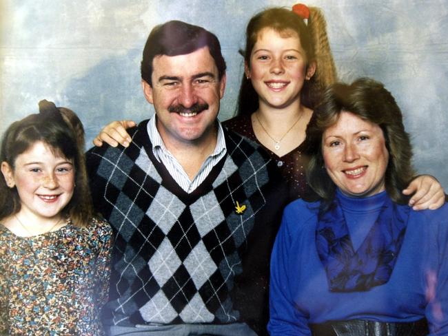 Rachelle Childs with parents Graham and Anne, and sister Kristy (left) in undated family photo. Kristy Childs is pushing to find her sister’s killer.