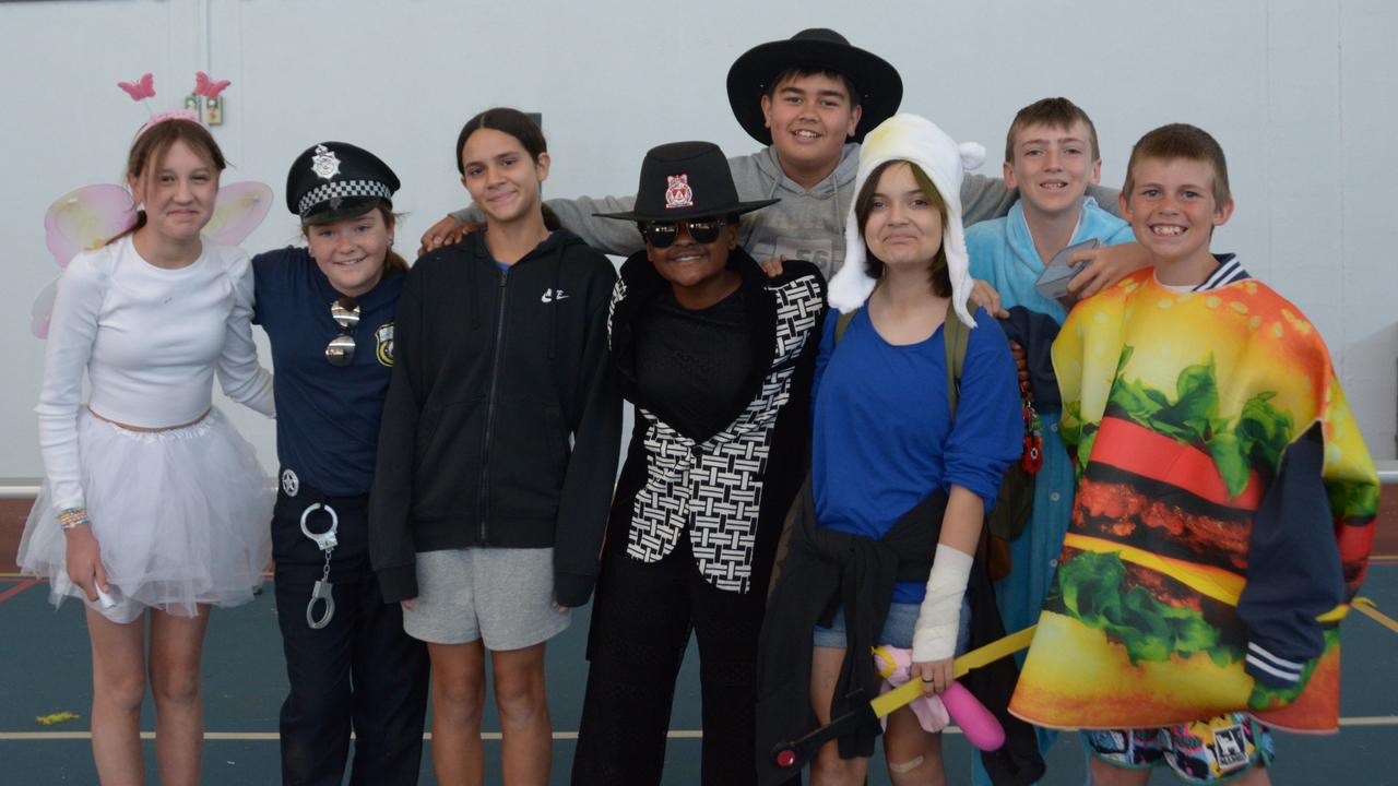 Sacred Heart Primary School year six students dress up for their last book week (back from left): Alexander Alston, and Justin Nelson, (front from left): Taya Shires-Curtis, Layla Webb, Melia Duncan, Benedict Mirimo, Amber de Chastel, and Ned Cronk. Picture: Isabella Pesch