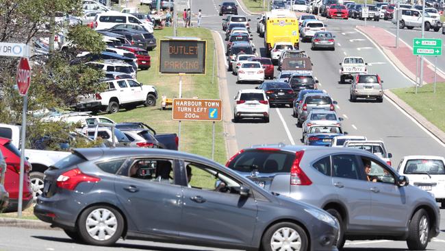 Traffic around Harbourtown during the Boxing Day sales. Picture: Glenn Hampson