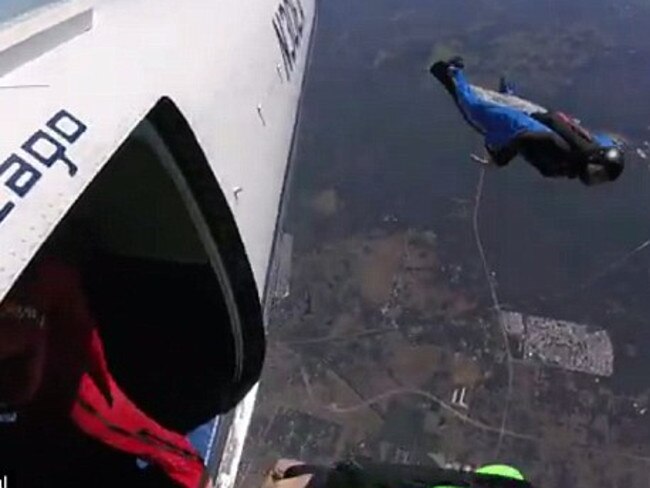 Skydiver Sebastian Leal was one of three who jumped out of the SkyDive City plane simultaneously over Zephyrhills in Florida. Picture: Sebastian Leal