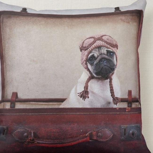 "Take me with you" Pug Puppy Throw Pillow. Cushion $55.55. Picture: zazzle.com.au