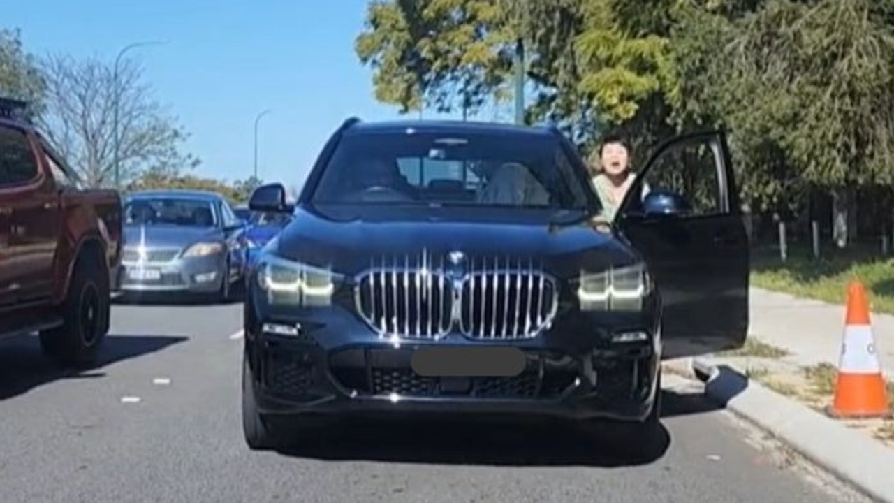 The woman stood at the passenger door of her SUV and continued screaming at the car ahead. Picture: TikTok