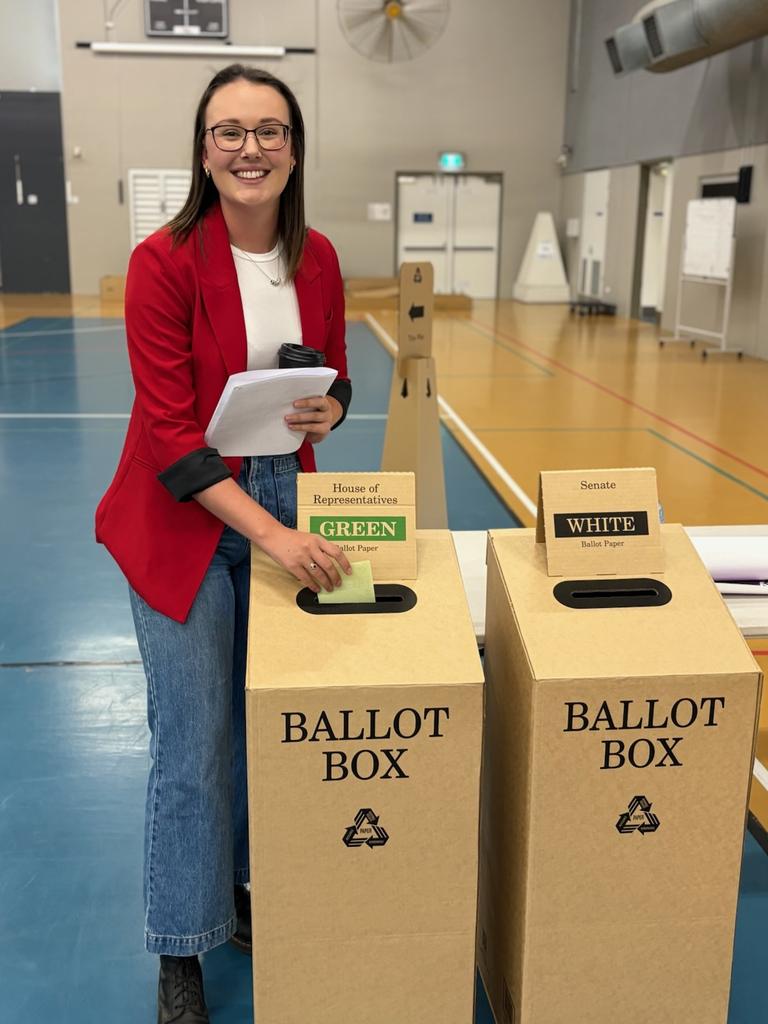 Labor candidate for Capricornia Emily Mawson casts her vote at Yeppoon State High School on May 3, 2025.
