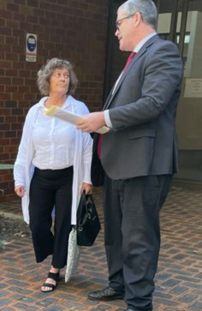 Suzanne Therese Brown, 56, outside Noosa Courthouse with lawyer Andrew Wiseman.