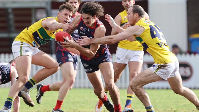 Norwood forward Tristan Binder bursts clear against the Eagles at The Parade on Saturday. Picture: SANFL Image/David Mariuz