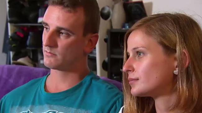 Stella Pirko and Anthony Meyers are devastated after their stillborn daughter Krystal Rose was accidentally cremated. Picture: Channel 9 News