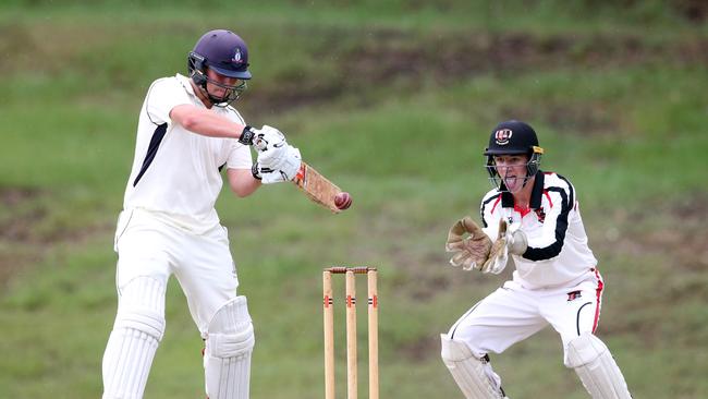 Hugo Burdon, when he was playing for TSS, caught behind by Toby Snell of Terrace. Photo by Richard Gosling