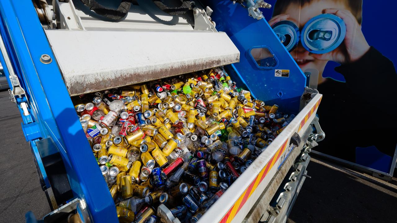 Cans on their way for recycling as part of a container deposit scheme. Picture: Simon Dallinger