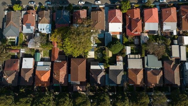 SYDNEY, AUSTRALIA - NewsWire Photos SEPTEMBER 14 2023. Generic housing & real estate house generics. Pic shows aerial view of suburban rooftops in Ashfield, taken by drone. Picture: NCA NewsWire / Max Mason-Hubers