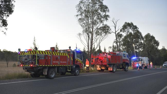 Emergency services at the scene of a fatal single-vehicle crash near Coutts Crossing on July 22, 2021.