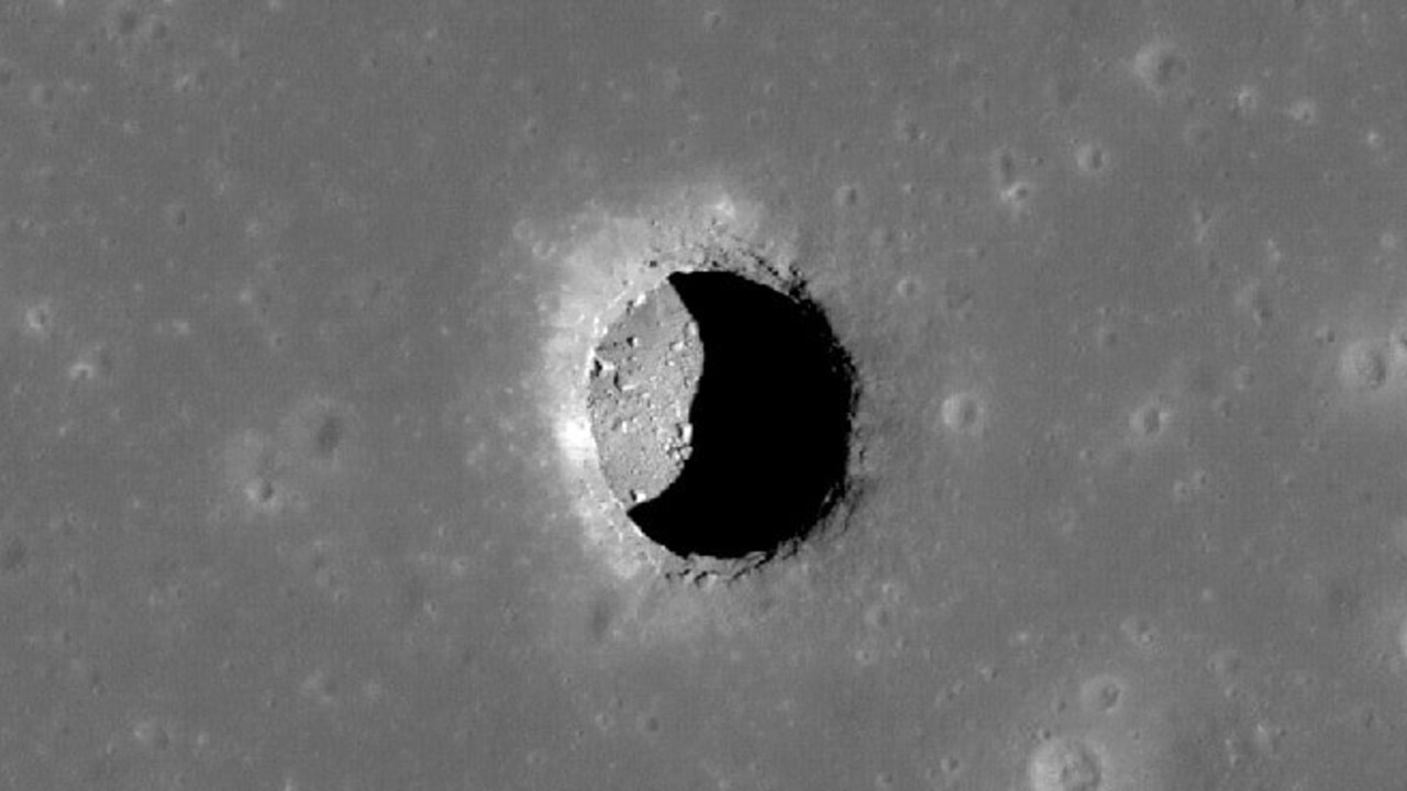 The moon cave is approximately 100 metres deep and 45 metres wide. Picture: NASA/GSFC/Arizona State University