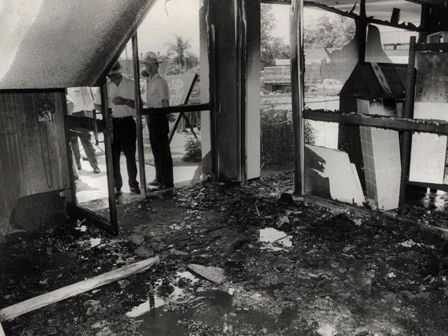 FILE PIC - Ground floor entrance to the Whiskey Au Go Go nightclub in Amelia Street Fortitude Valley where two 4 gallon drums of super petrol were placed to set fire to the premises 08 Mar 1973 35/C/805-1 - arson crime qld fires murder discos nightclubs