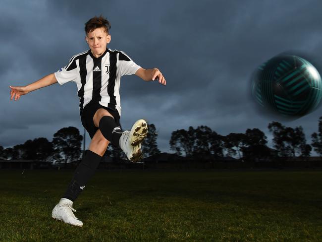 Soccer Player Zac De Silva poses for a photograph at Sunbury United Soccer Club oval. Zac is a sports star nominee. (AAP Image/James Ross) NO ARCHIVING