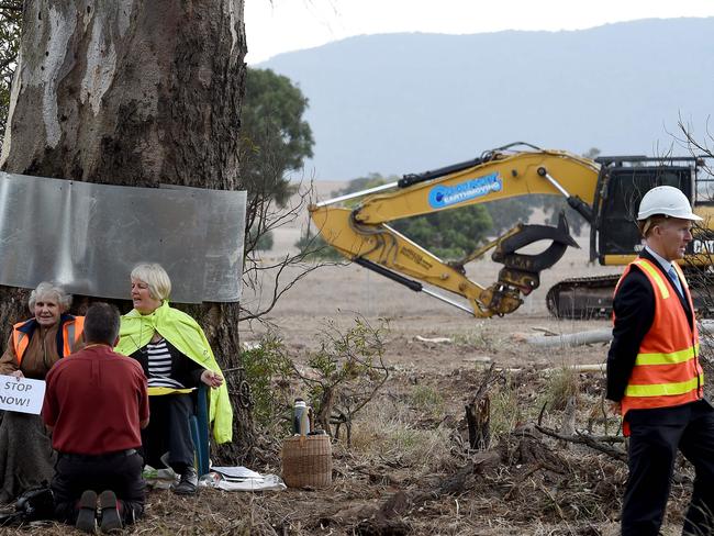 The Western Highway duplication has been hit with ongoing protest action over the years. Picture: Nicole Garmston