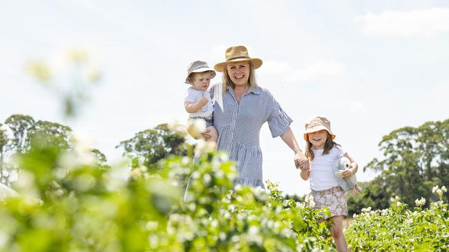 Kye Theobald with her children Maggie and Teddy. Picture: Zoe Phillips