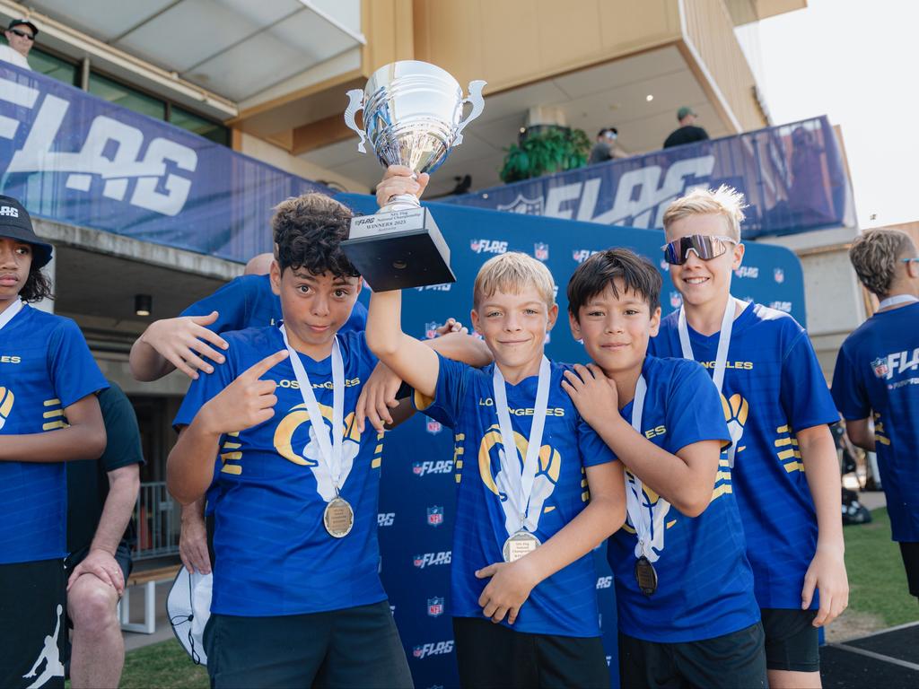 Gold Coast school Varsity College celebrate the 2023 flag football national championships title. The school won the first two iterations of the event. Picture: Supplied.