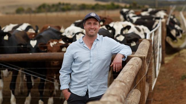 Jake Altmann on his dairy farm at Murray Bridge in South Australia.