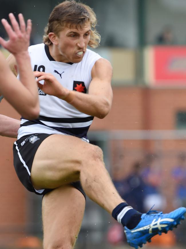 Northern Knights captain Joel Trudgeon kicks forward. Picture: Steve Tanner