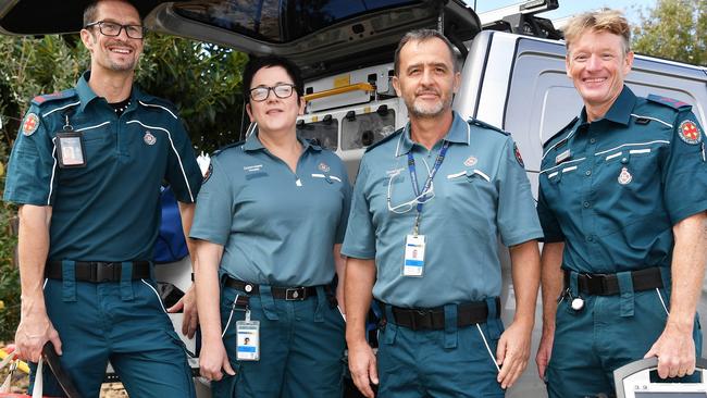 Paramedic Paul Fox, mental health clinicians Rachel McCready and Francis Roiboit and advanced care paramedic David Hardstaff are a part of a specialist paramedic program to provide a timely and appropriate health response to mental health issues on the Sunshine Coast. Picture: Patrick Woods.