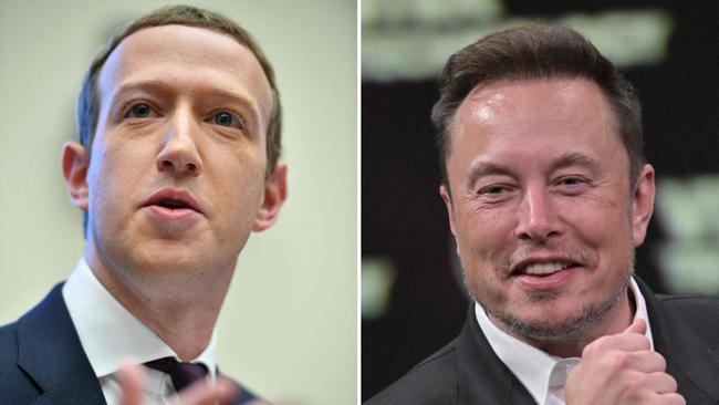 Meta platforms CEO Mark Zuckerberg and Twitter owner Elon Musk. Picture: AFP