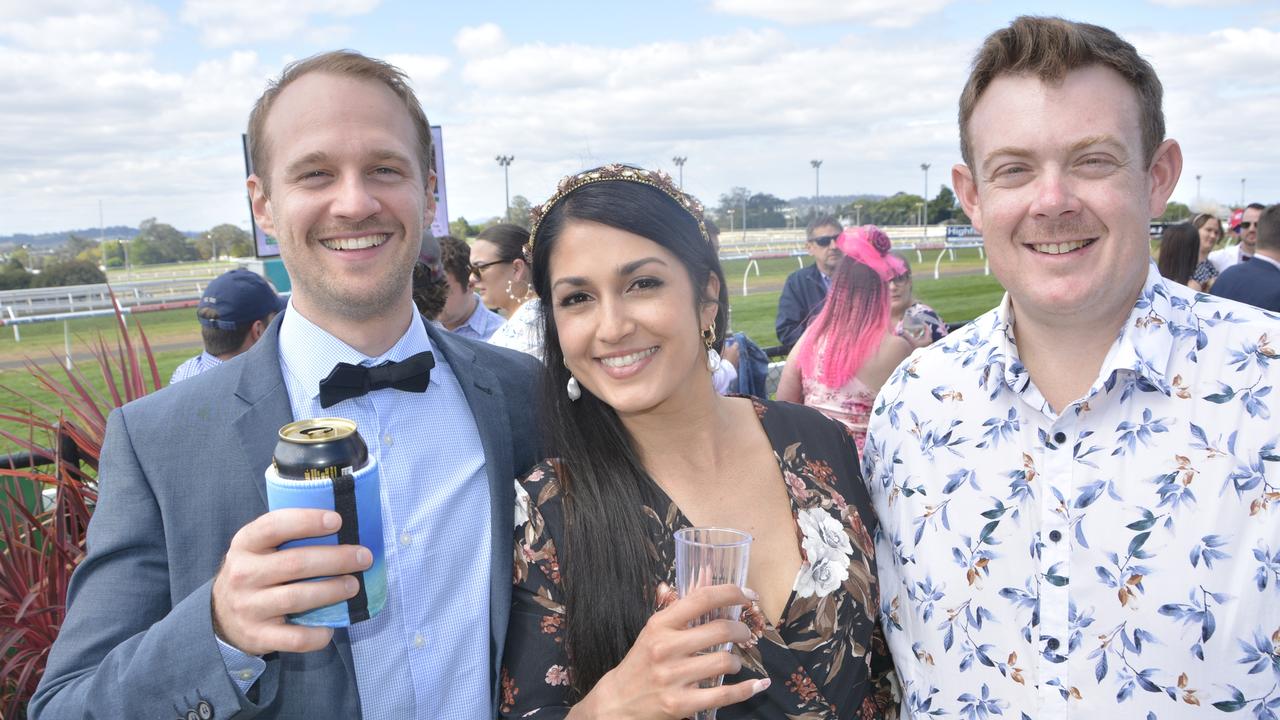 Tully Dwyer, Dallas D'Costa and Tom Reed at the 2023 Audi Centre Toowoomba Weetwood race day at Clifford Park Racecourse.